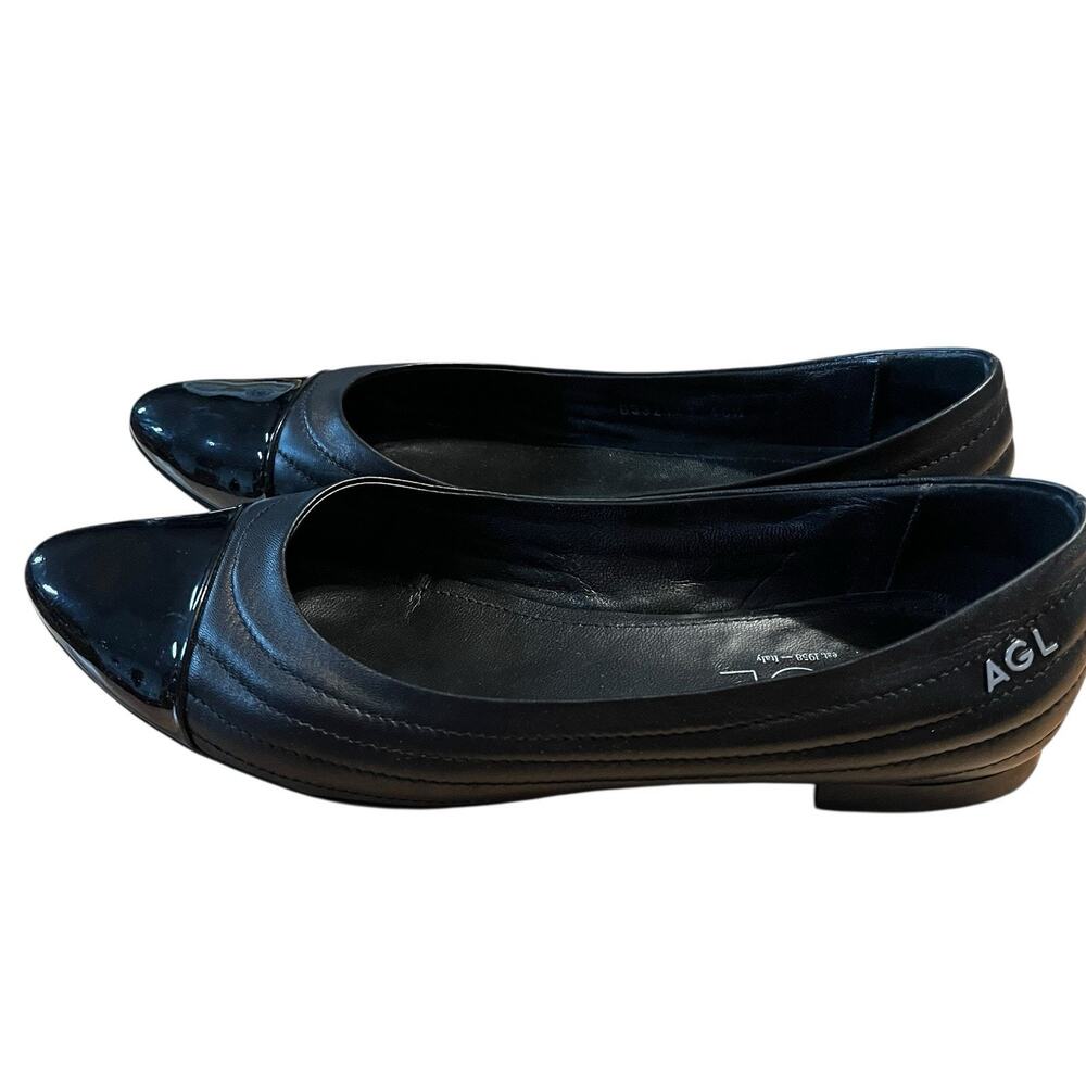 AGL Ballet Flat Women's Size 40.5 9.5 Black Cap Toe Quilted Delicia Italian Chic